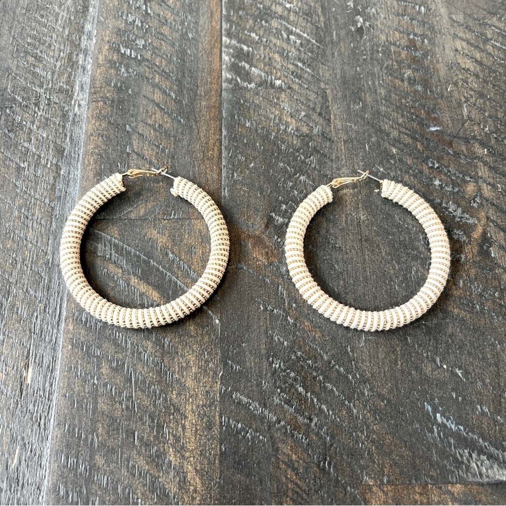 Express Cream Yarn Wrapped Hoop Earring
